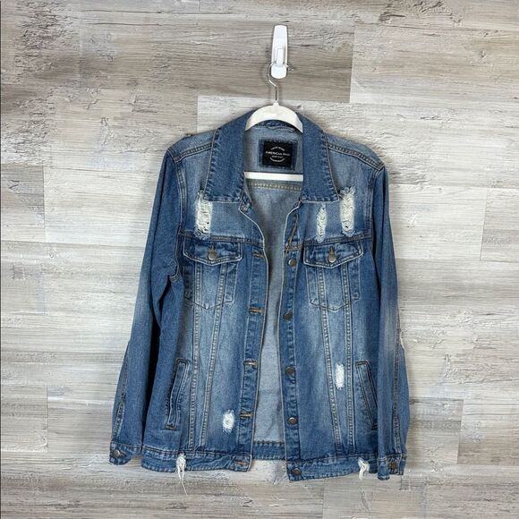 American Bazi Jackets & Blazers - American Bazi Distressed Denim Jacket